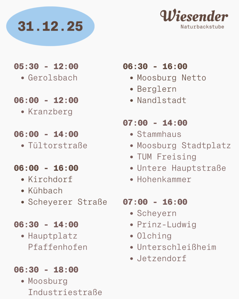 Unsere Öffungszeiten am 31.12.25